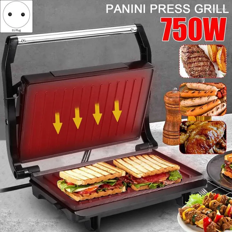 Bread Makers 750W Household Mini Steak Machine Hamburger Fried Egg Electric Sandwich Maker Non Stick Surface Grill Toaster EU Plug