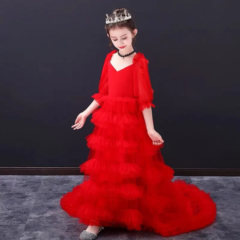 red childrens bridesmaid dresses Satin Flower Girl Dress – Elegant Red Girls Formal Wear
