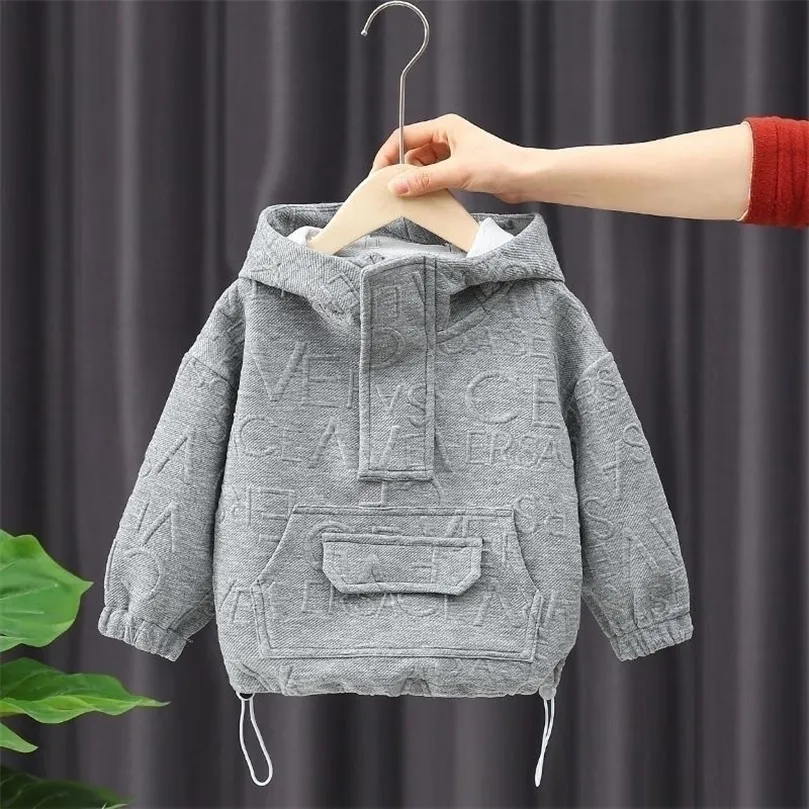 Pullover lente herfst mode embossing trekkoord babyjongens hoodie half ritssluiting capuchon kids sweatshirt 19 jaar 220922