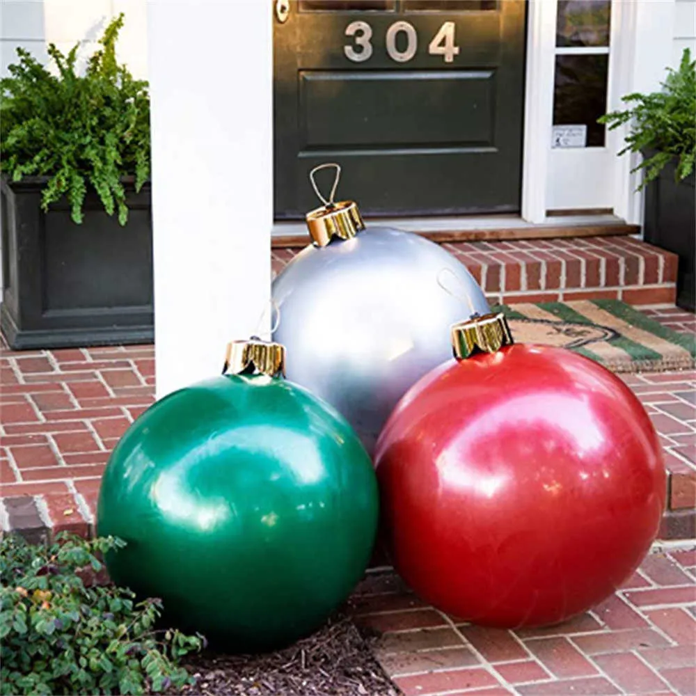 Kerstdecoraties 45 cm Kerstmis opblaasbaar gedecoreerde bal gemaakt PVC Giant geen lichte grote ballen boomdecoraties buiten speelgoedbal weerweerbestendig G220924