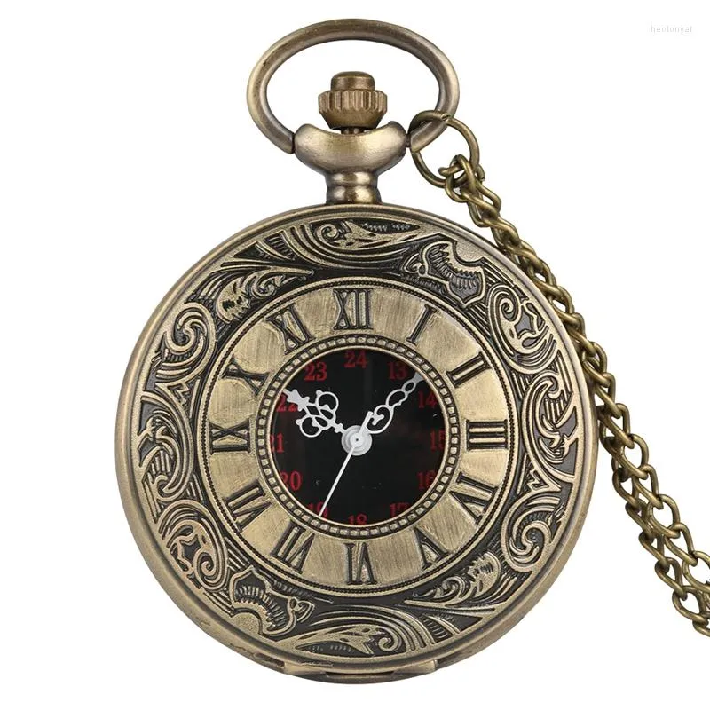 Pocket Watches Antik ihålig tröja brons romerska siffror Dial Quartz titta på retro steampunk halsband hängande gåvor för män kvinnor