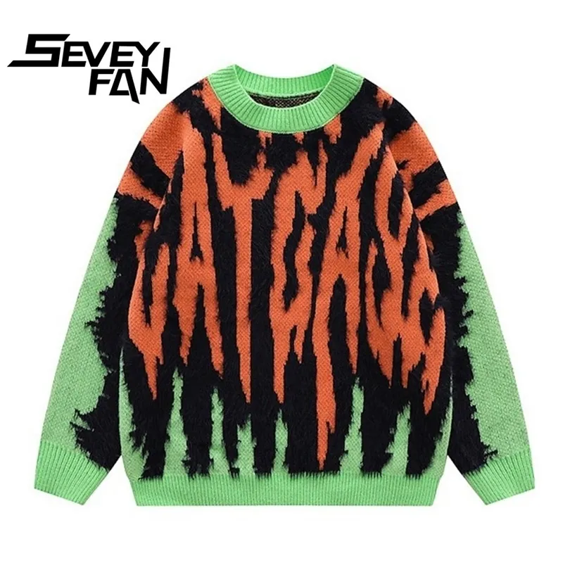 Menströjor Seveyfan Mens Winter Sweater Hip Hop Knitwears stickade Goth Clothing Gothic Grunge Clothes Dark Academia Streetwear 220923