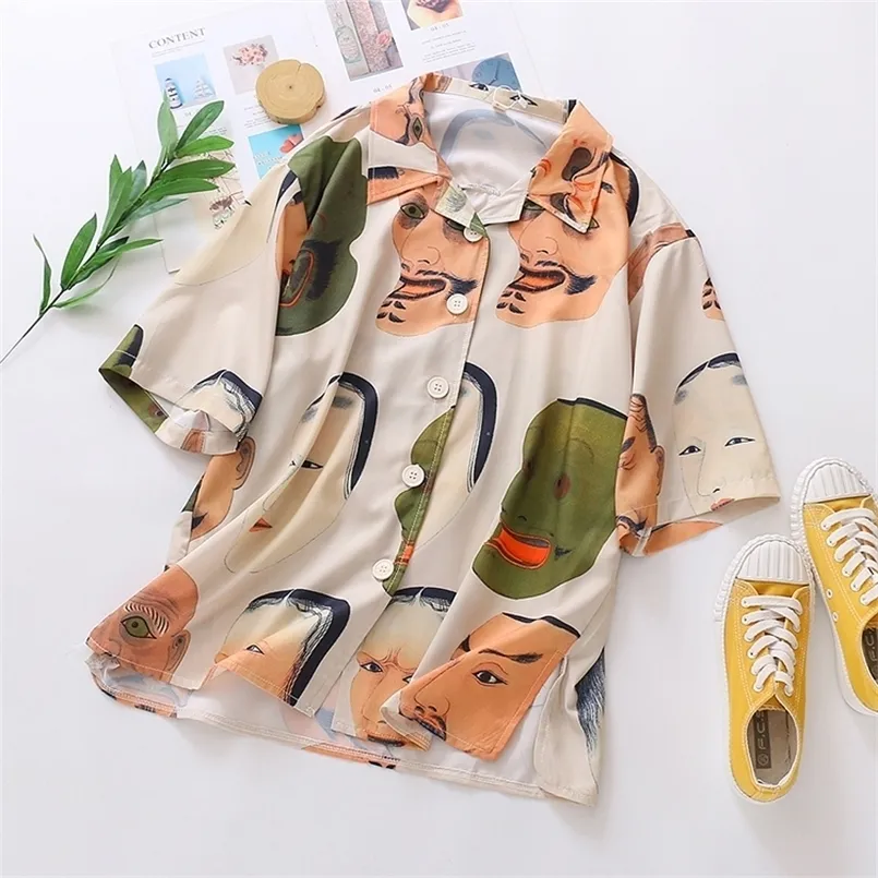 Blouses Shirts voor dames Spring Summer Women Blouses Harajuku Cartoon Face Printing Tops Blouse lange mouw shirts blusas mujer 220923