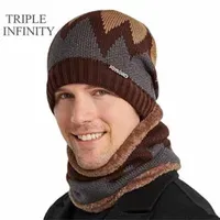 TRIPLE INFINITY Warm Winter Hats Stylish Add Fluff Lined Soft Male Beanies Cap Windproof Thick Knitted For Men 220108