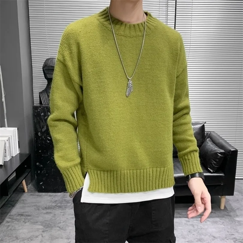 Herrtröjor Pullover Tröja Män koreansk mode Slim Fit Autumn Winter Clothes For Men Casual Long Sleeve Pullovers Pure Color Shirts 220923