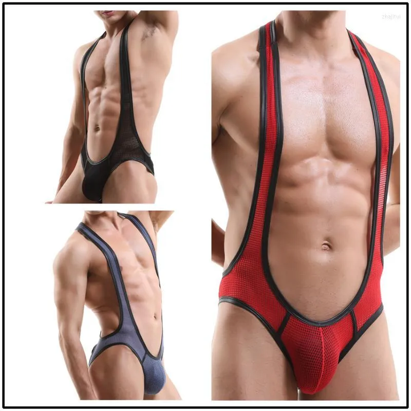 Heren lichaamshapers herenheren sexy bodysuit uit één stuk bodywear worstelen sport holle jumpsuit jockstrap briefs ondergoed slaapkleding