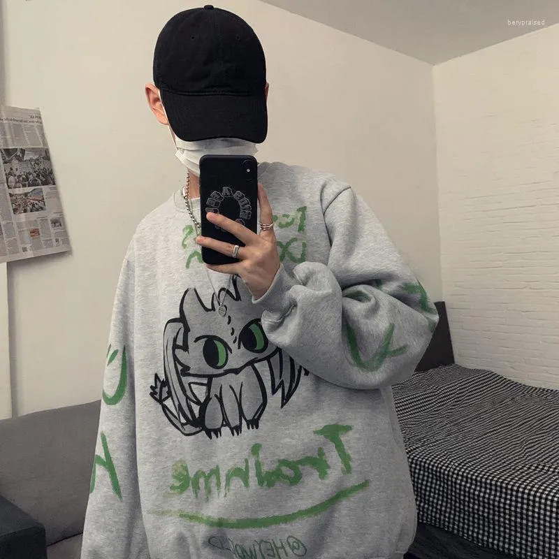 هوديز رجال كبير الحجم harajuku sweatshirt ذكر الطالب الاتجاه الهيب هوب كرتون فضفاضة الطباعة على ملابس الخريف والفصل الشتاء ins سترة