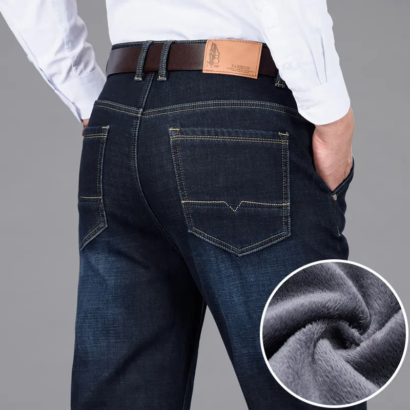 Hommes Jeans Hiver Hommes Polaire Affaires Casual Stretch Lâche Plus La Taille Denim Pantalon Mâle Classique Marque De Mode Épais Chaud Pantalon 220923