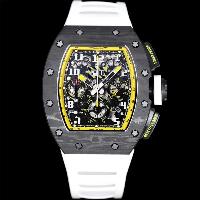 011 Montre de Luxe Designer Watchs 7750 Chronograph Mechanical Movement Carbon Fiber Relojes Case Rubber Strap Luxury Watch Mens Watches armbandsur Vattentät