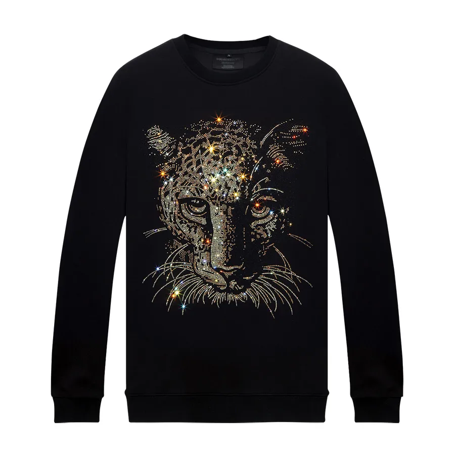 Menskvinnor Rhinestone l￥nga ￤rmar Pullover Sweatshirts f￶r Autumn Winter Crew Neck Topps Streetwear Casual Sweat Shirts Unisex Cotton Blend