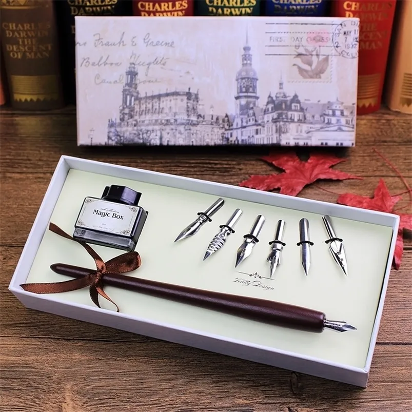 Stylos plume FEATTY Retro Italy Style Quill Dip pen Art Calligraphie Écriture Stylo en bois ensemble 220923