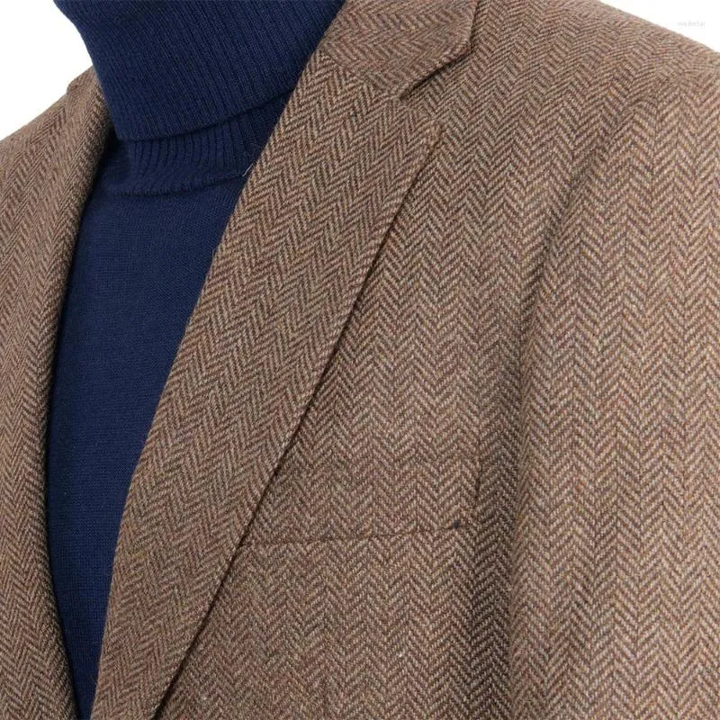 Herrdräkter Mens Tweed Jacket Custom Made Brown Coat Bespoke HerringBone Coats Blazer Masculino Men
