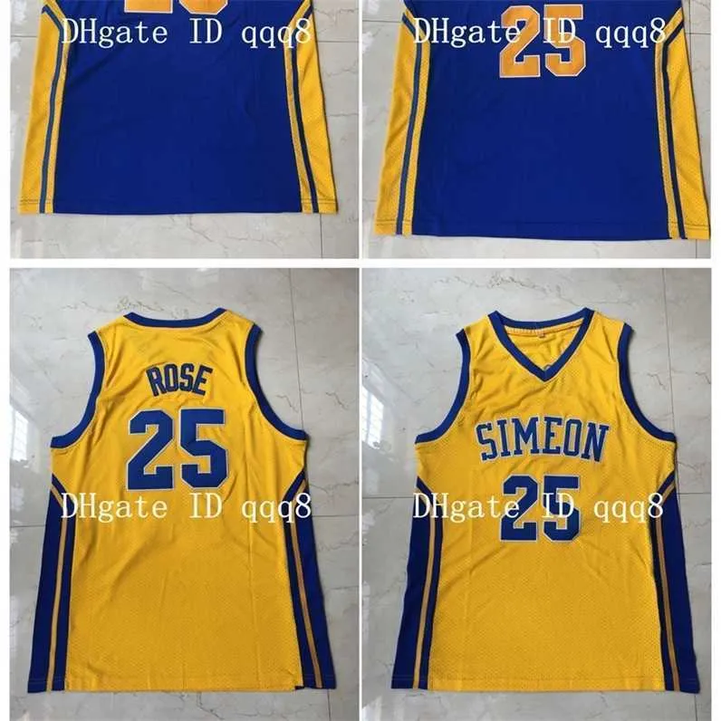 UF najwyższej jakości 1 Derrick 25 Rose Jersey Simeon High Movie College Basketball Jerseys Blue Yellow 100% Stiched Rozmiar S-XXL