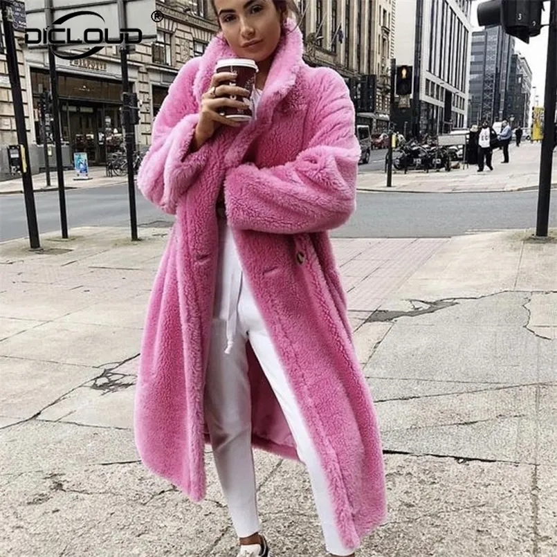 Damesbont Nepbont Roze Lange Teddybeer Jas Dames Winter Dikke Warme Oversized Dikke Bovenkleding Overjas Dames Kunst Lamswol Bontjassen 220923