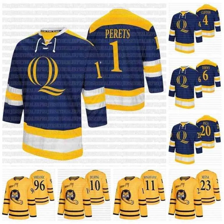 GLA C202 Quinnipiac Bobcats NCAA College Hockey Jersey 1 Yaniv Perets 4 Connor Clifton 6 Devon Toews 20 Matthew PECA 10 Ethan de Jong 11 Wyatt