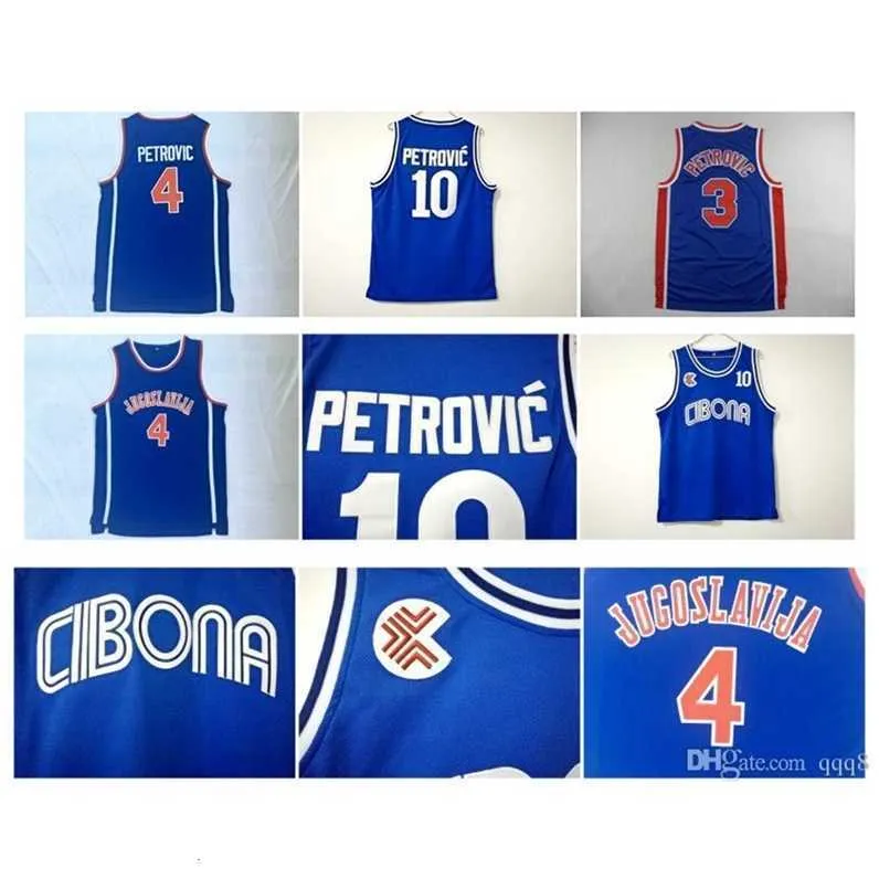 Uf 10 Drazen Petrovic Jersey Université Cibona Zagreb JUGOSLAVIJA YOUGOSLAVIE Bleu College Basketball Shirt Top Qualité 1