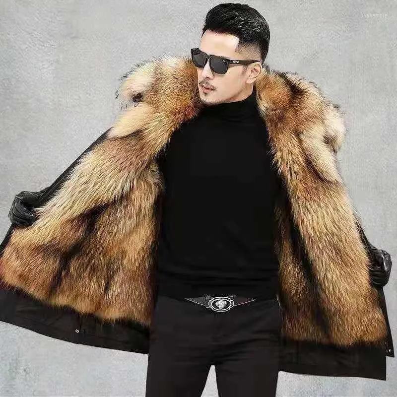 Jackets masculinos 2022 Winter Fur Parka Jaqueta Men de Casaco de Casaco de Médio Lão grosso Macho de roupas quentes de roupas grandes com capuz