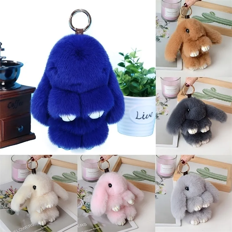 Porte-clés en peluche Pure Fluffy Véritable Fourrure De Lapin Pompon Lapin Porte-clés Bibelot Femmes Jouet Pompon Lapin Porte-clés Sur Sac Porte-clés De Voiture Bijoux Cadeau 220923