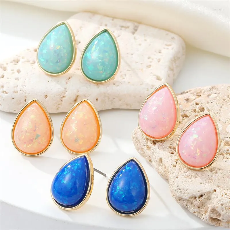Stud Earrings 1 Pair Shiny Resin Water Drop For Women Gift Jewelry Fashion Colored Simple Cute Geometric Pierced JE103