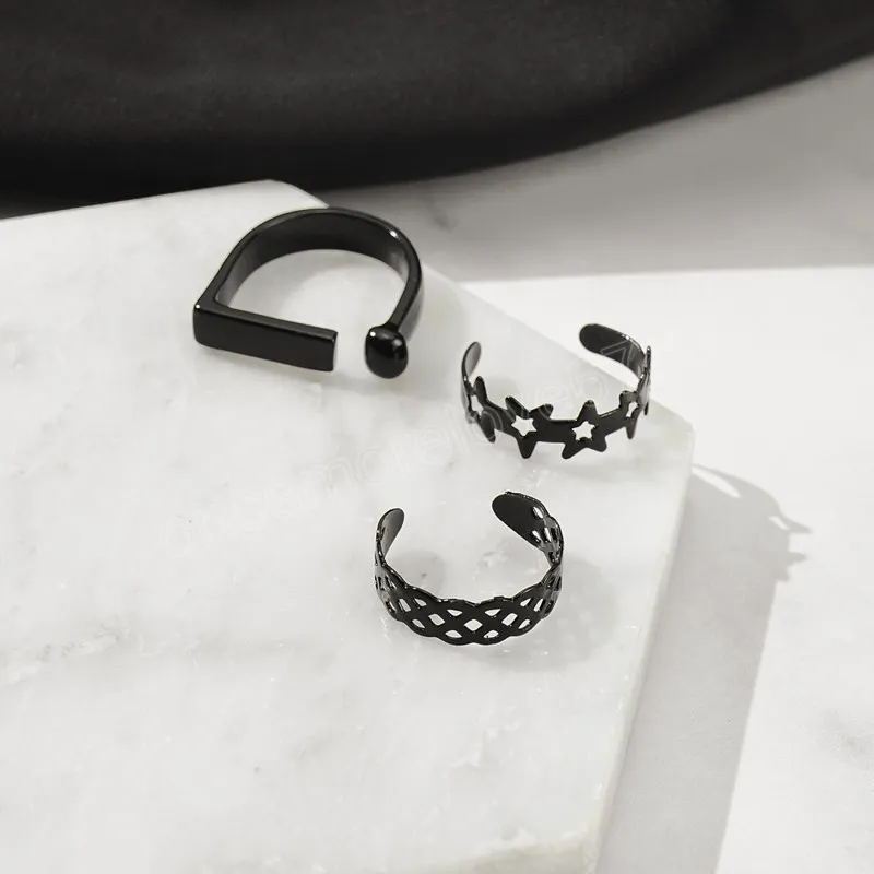 Set di anelli a farfalla neri da 6 pezzi le donne Hip Pop Vintage Hollow Star Heart Finger Jewelry INS Nuovo regalo feste alla moda
