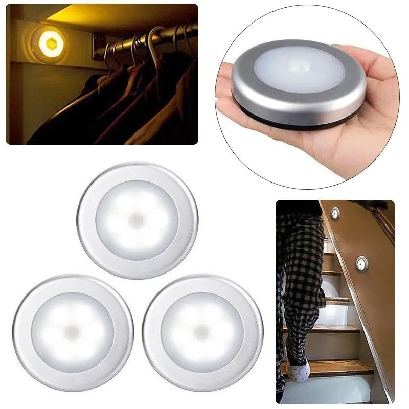 Cabinet Cabinet 6 Capteur de perle LED PIR Infrarouge Motion LED Bulbe Auto sur et hors de la batterie du placard pour l'escalier de lampe murale de la maison