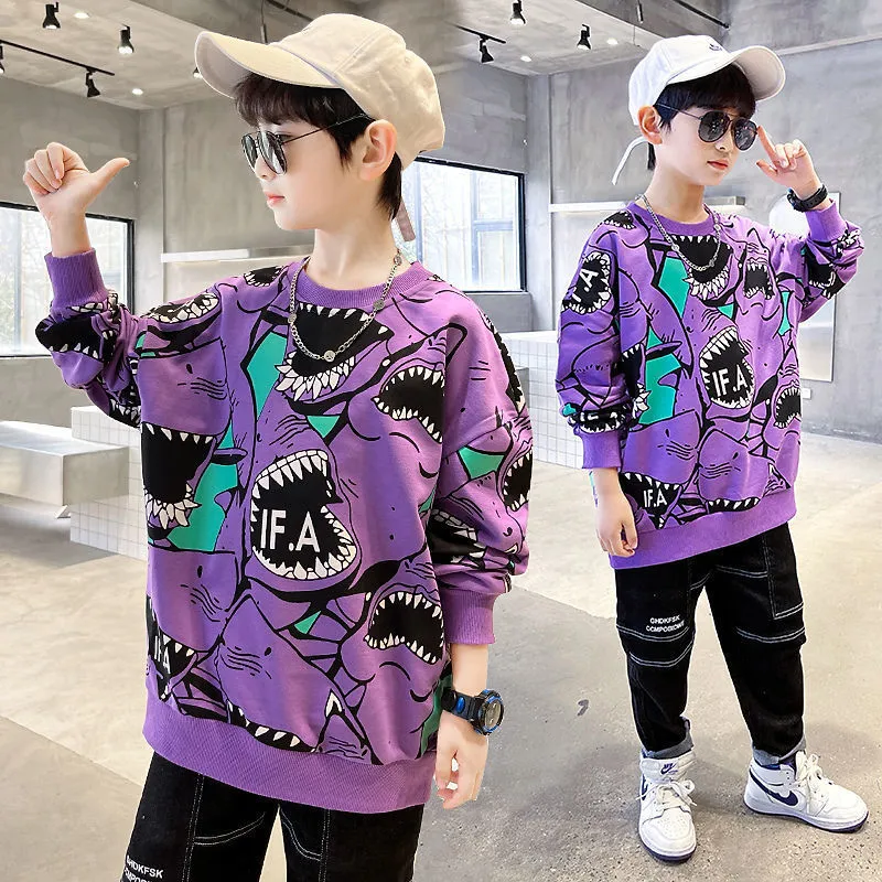 Pullover Cartoon Spring Kids Boys Sweatshirts Cotton Teenage Letter Print Sport Coat Autumn Baby Tröja Children Loose Top 220924