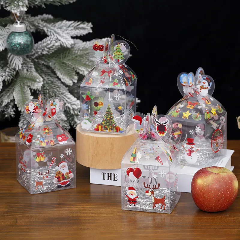 Christmas Eve Apple Packing Box Transparent Santa Claus Snowman Elk Apple Case Children Candies Package Boxes Xmas Party Decor TH0408