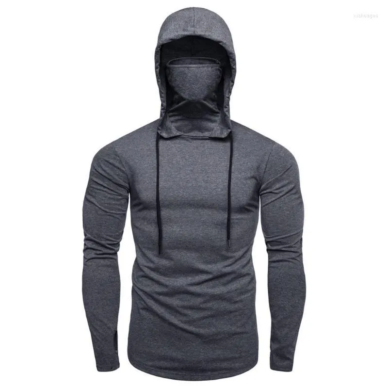 Herren-Kapuzenpullover, Herren-Sweatshirts, reine Farbe, schlanke Herren-Maske, Knopf, Sport, Kapuze, Spleiß, große offene Herren-Langarmshirts