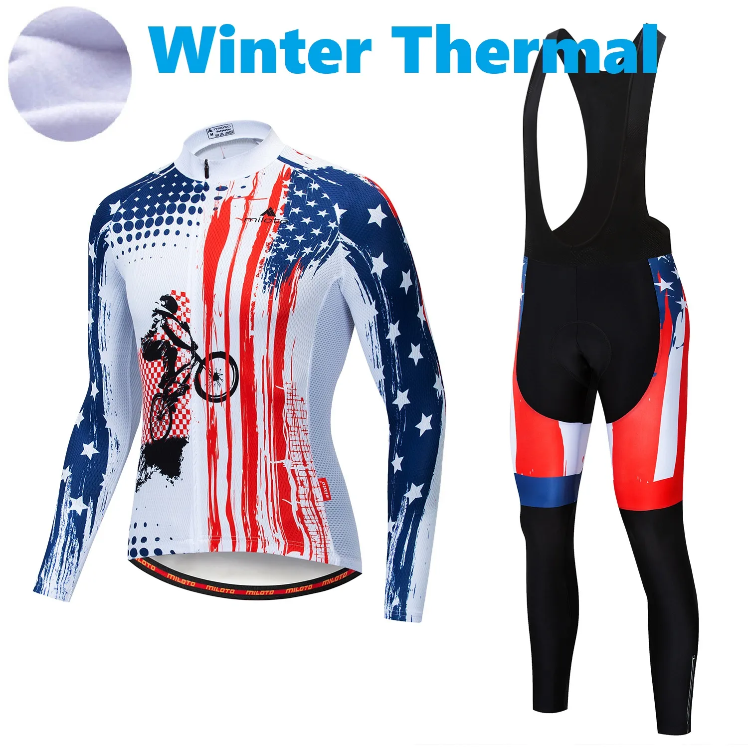 2024 Pro Mens Us Rider Winter Cycling Jersey Set Long Sleeve Mountain Bike Cycling Clothing Breathable MTB Bicycle Clothes Wear Suit B35