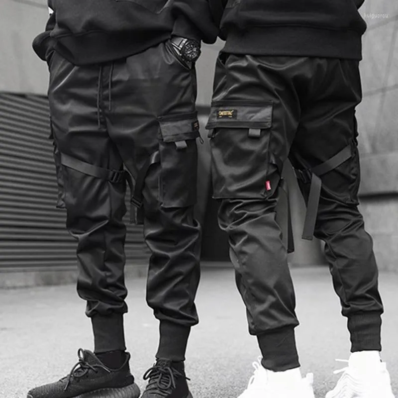 Pantalon homme HEFLASHOR homme rubans bloc de couleur noir poche Cargo 2022 Harem Joggers Harajuku pantalon de survêtement Hip Hop pantalon