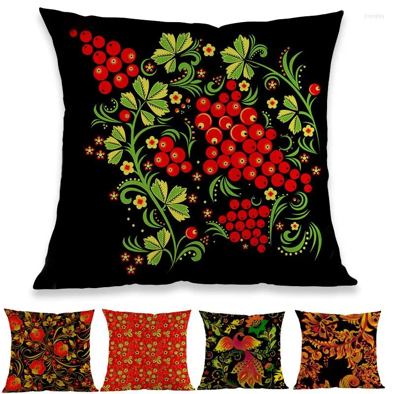 Travesseiro russo nação russa característica khokhloma decoração estilo floral padrão de linho de linho Cadeira de sofá de casa capa decorativa