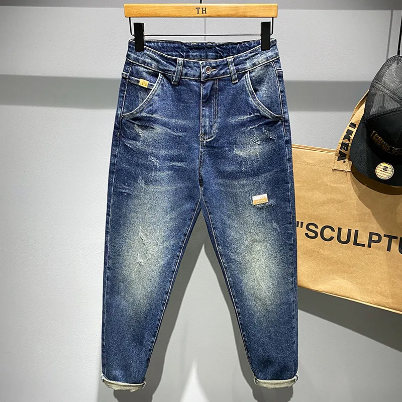 Erkekler Kot Vintage Skinny Erkekler için Sıska Ağartıcı Giyim Gözyaşı Yırtık Moda Sokak Sıradan Elastikiyet Pamuklu Erkek Denim Pantolon 220923