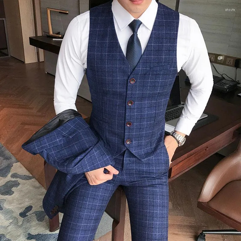 Herenvesten luxe heren check vest suit broek 2022 formele slijtage trouwjurk groot formaat casual zaken