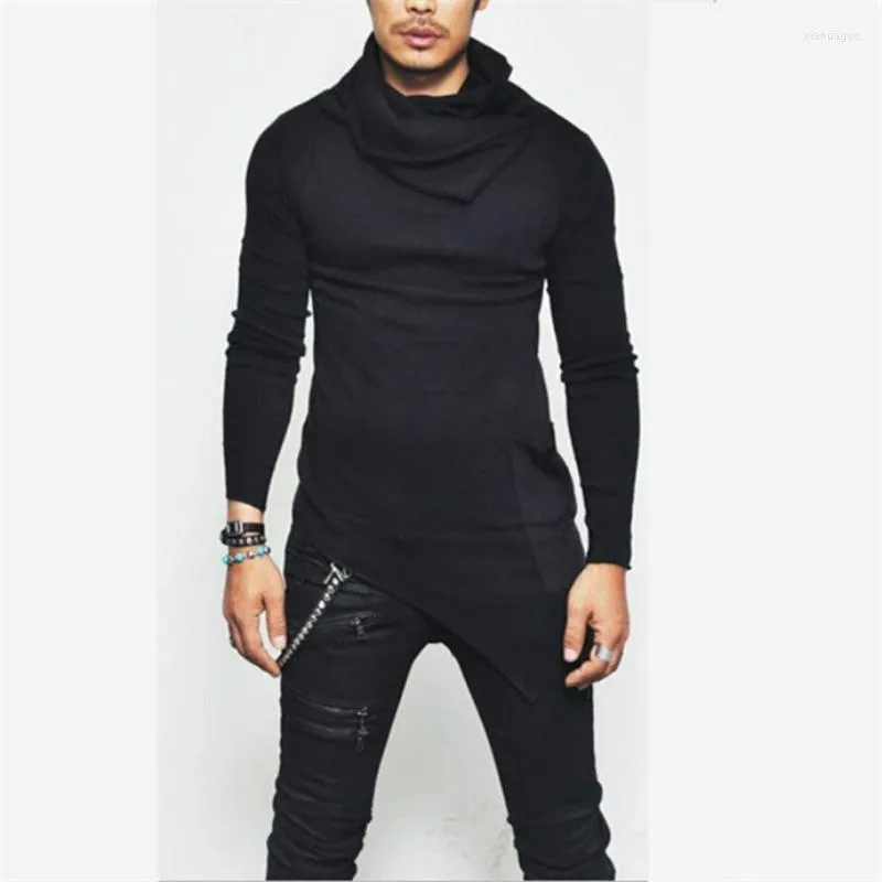 Men's T Shirts Men's T-Shirts Autumn Spring Men Fashion Long Sleeve Slim T-shirt Thin Turtleneck Shirt Solid Irregular Tops Tee