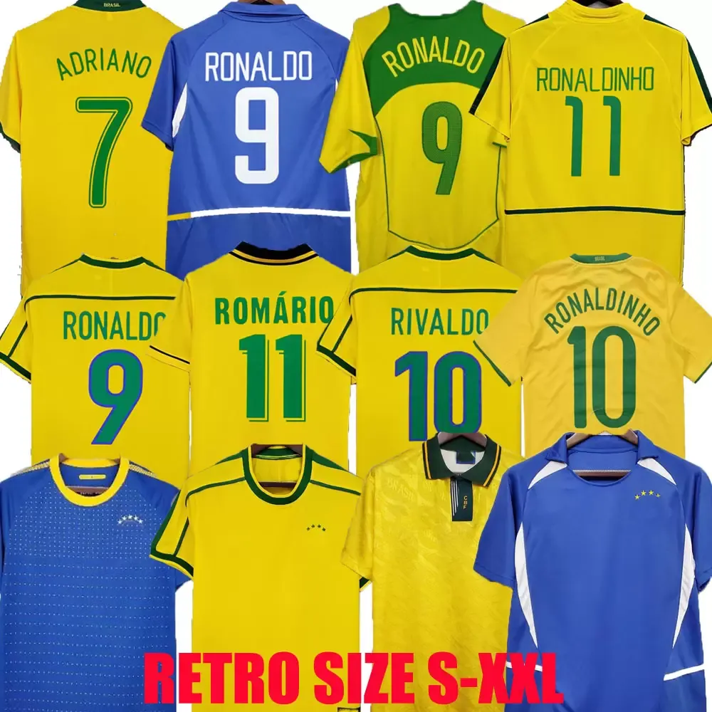 브라질 복고풍 축구 유니폼 1998 2002 Carlos Romario Ronaldinho 2004 camisa de futebol 1994 BraziLS 2006 1982 RIVALDO ADRIANO 1988 2000 1957 2010 1997