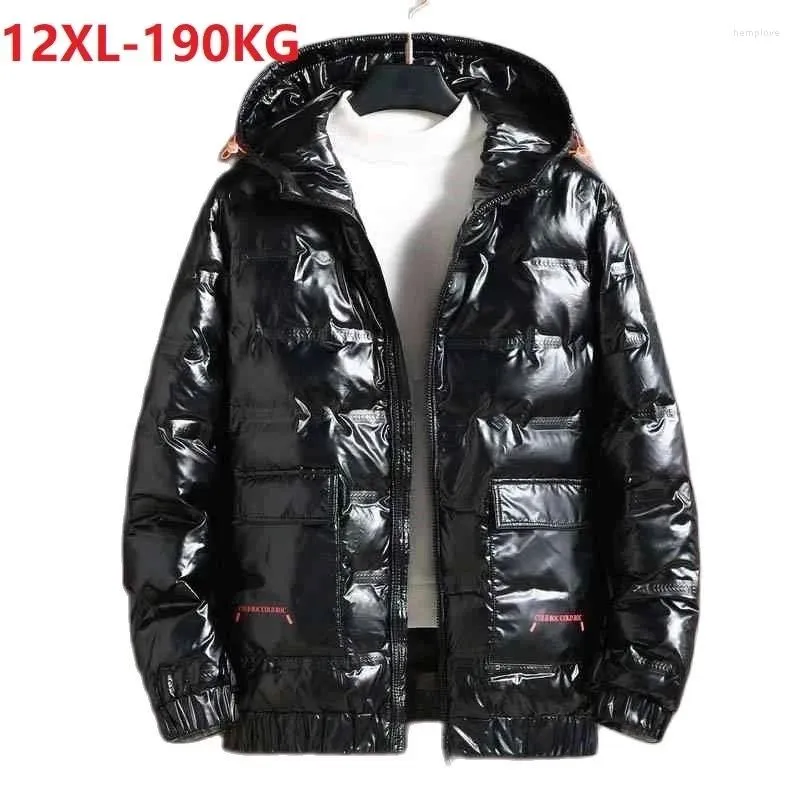 Masculino no inverno outono masculino parkas com capuz de jaquetas quentes grossas zíper tamanho grande 8xl 10xl 12xl tamanho grande mais bolso de casaco de gordura solta bolso de bolso