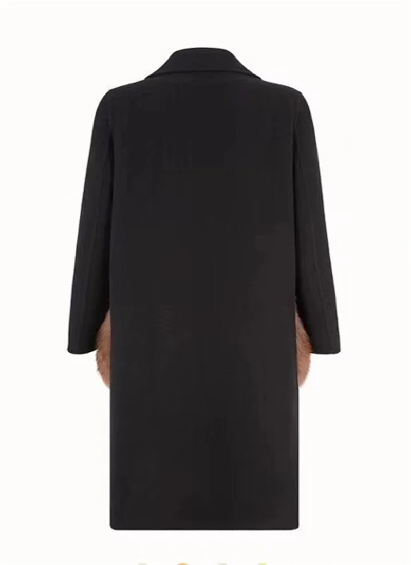 Lã feminina mistura designer nova letra f fox pock bolso mais luxuoso casaco quente preto o5zu i5o8