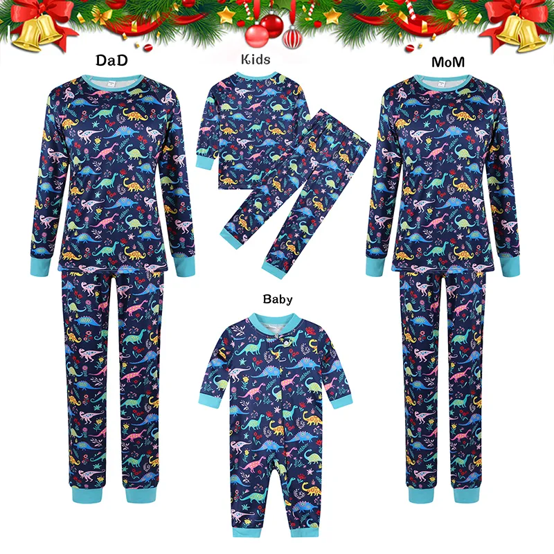 Família correspondente a roupas de Natal Conjunto de pijamas de Natal para crianças adultos de mata -de -noite impressão de dinossauro Look Look 220924