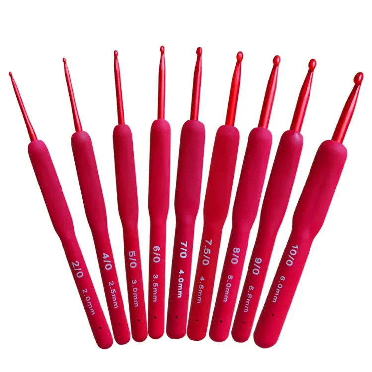 Tricot outils de crochet aiguilles ￠ t￪te unique TPR Rouge manche en silicone Crochet