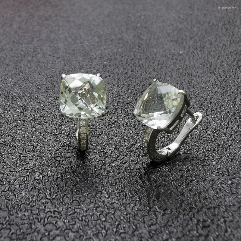 Brincos de balanço MH MH Green Amethyst Brincho de moda Sterling 925 Cushion Silver Cut 8 mm jóias finas para mulheres presentes de presente gratuitamente