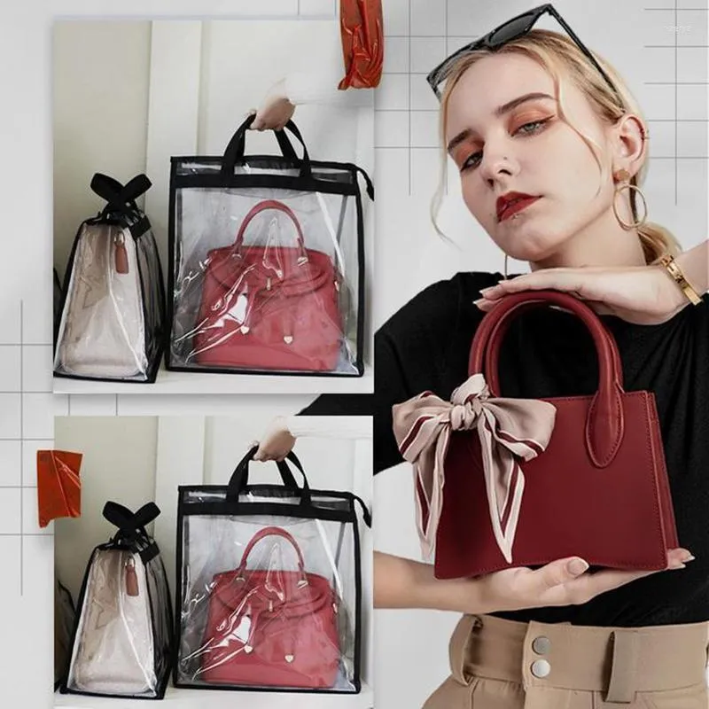 Sacs de rangement Sac anti-poussière transparent Sac à main portable pour femmes Sac à main Couvercle anti-poussière avec fermeture à glissière Protecteur étanche à l'eau NI304t