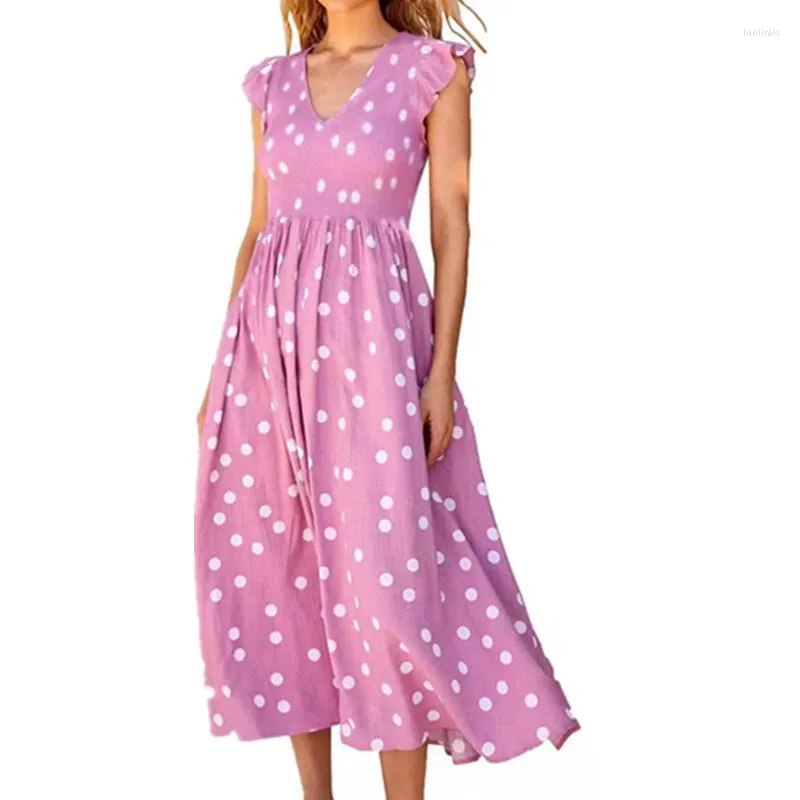 Casual Dresses Cutubly Dress Polka Dot Print Sexig Beach Boho Style Holiday Sleeveless Long Maxi O Neck Clothing Summer Vestidos 2022