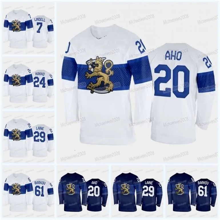 Gla Wmitness Team Finlandia 2022 Pechino Winter Hockey Jersey Aleksander Barkov Tuukka Rask Juuse Saros Patrik Laine Kaapo Kakko Aho Esa Lindell