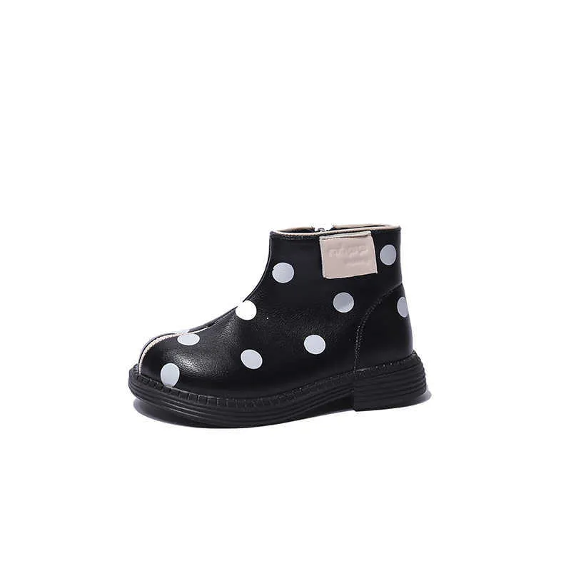 Bottes d'automne en cuir pour filles, petites princesses imprimées à pois, chaussures courtes mignonnes et souples pour enfants, T220925