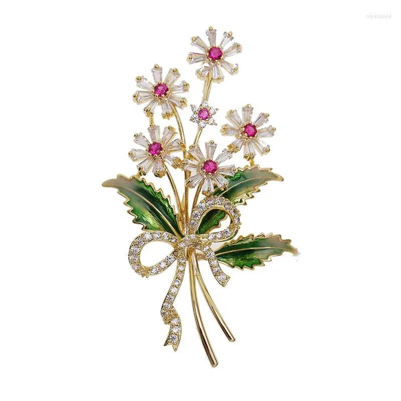 Brooches Crystal Cubic Zirconia Flower Brooch Broach Pin Women Jewelry Accessories HR04092