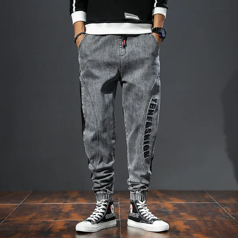 Mens Spring Grey Denim Joggers With Stretchy Washed Side
