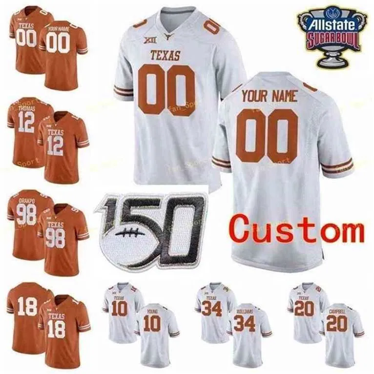 Sj NCAA College Maglie Texas Longhorns 31 DeMarvion Overshown 32 Daniel Young 33 Lamarr Houston 33 Tim Yoder Calcio personalizzato cucito