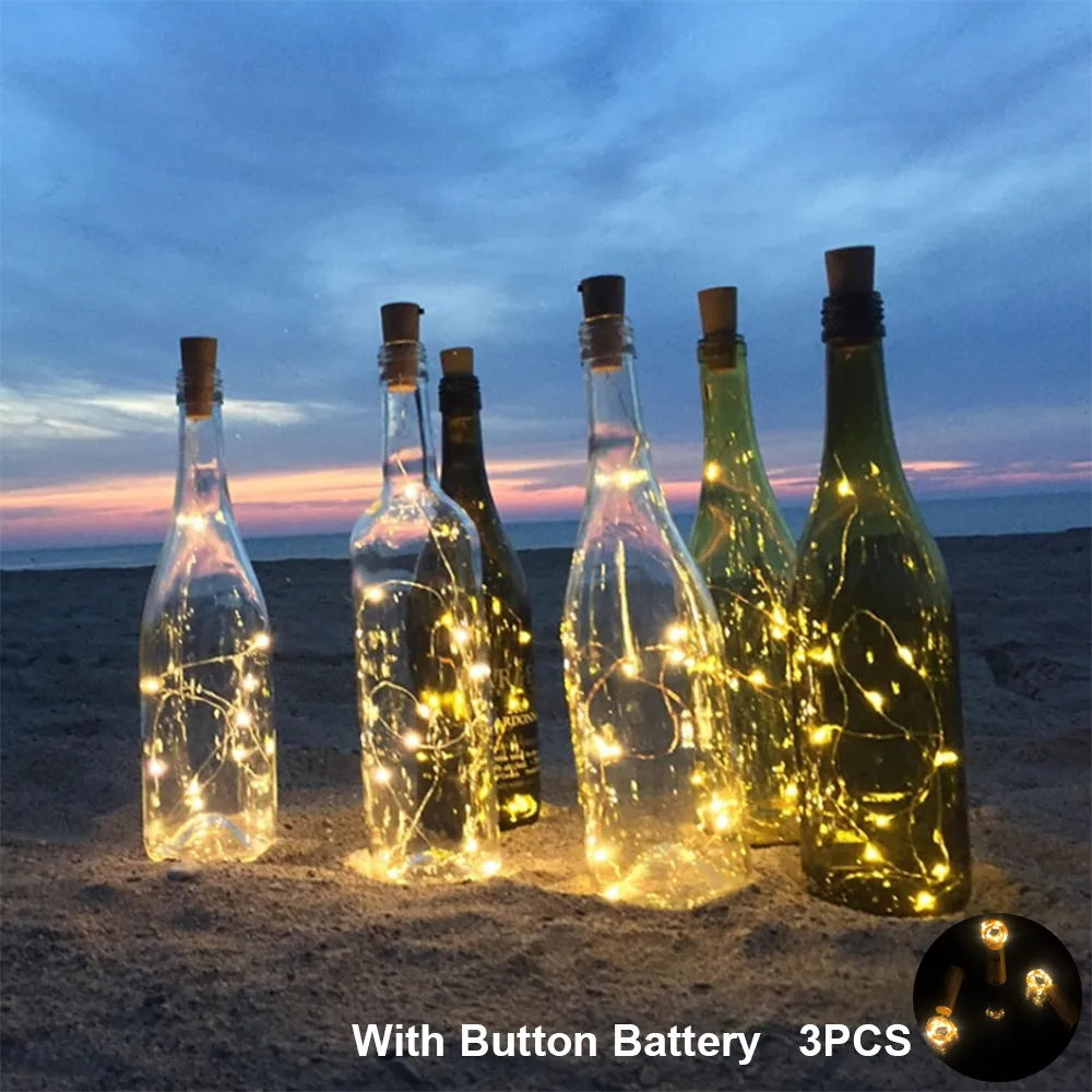 3pcs Wine Cork String Lights 20leds Bar День рождения свадебный праздник Рождество AG13 Батарея кнопка 2м