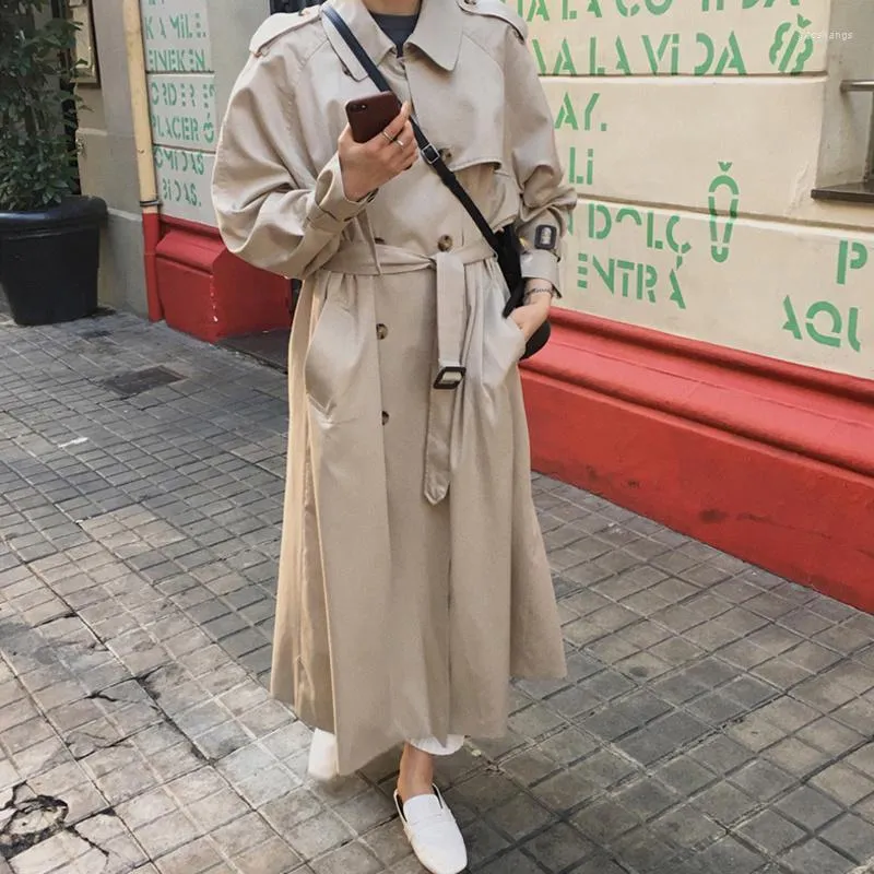 Dames Trench Coats Dames Wenfly Women Britse Double Breasted Oversized Long Coat Wind Breaker Sashes Fashion Female Turn-Down