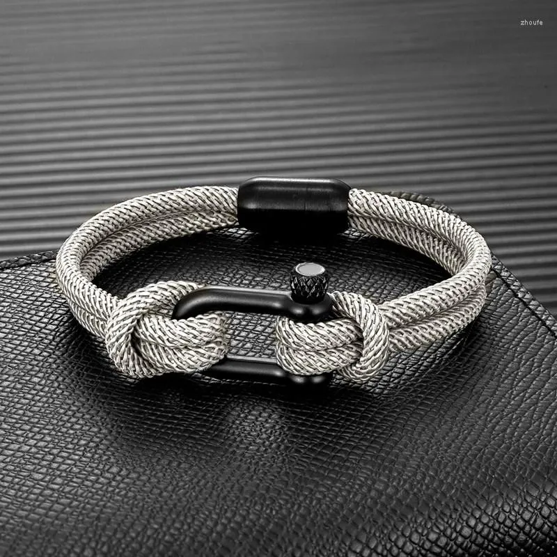 Bracelets de charme mkendn Pulseira de corda dupla náutica personalizada masculina com fivela de ímã de aço inoxidável com fecho de parafuso